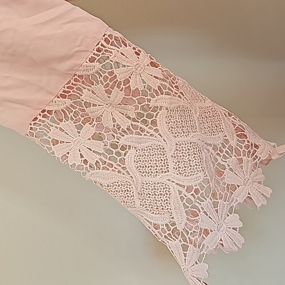 Pink Boho Floral Lace Swim Coverup 3/4 sleeve Off The Shoulder Small - Picture 4 of 9